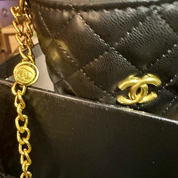 CHANEL Black Coffe Cup with Black Quilted Holder and Crossbody Chain - Picture 15 of 16